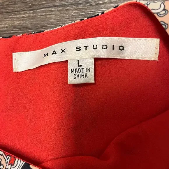 Max Studio Boho Medallion Print Sleeveless Blouse Red Tank Top L Resort Summer - Picture 5 of 10